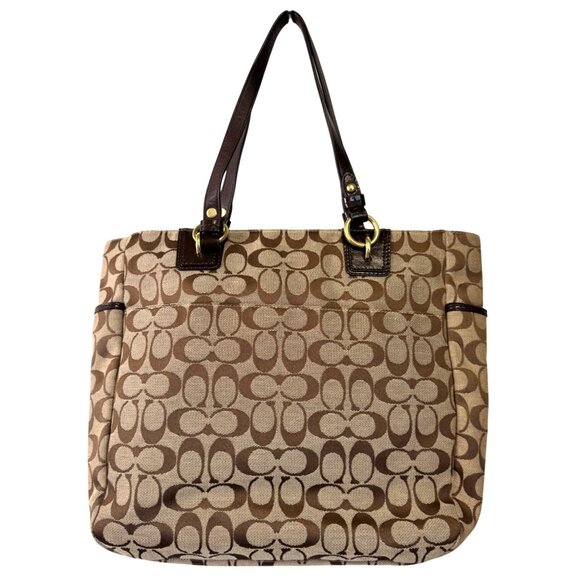 Coach Brown Signature Canvas Tote Bag W/ Leather Handles & Gold-Tone Hardware - Picture 4 of 7